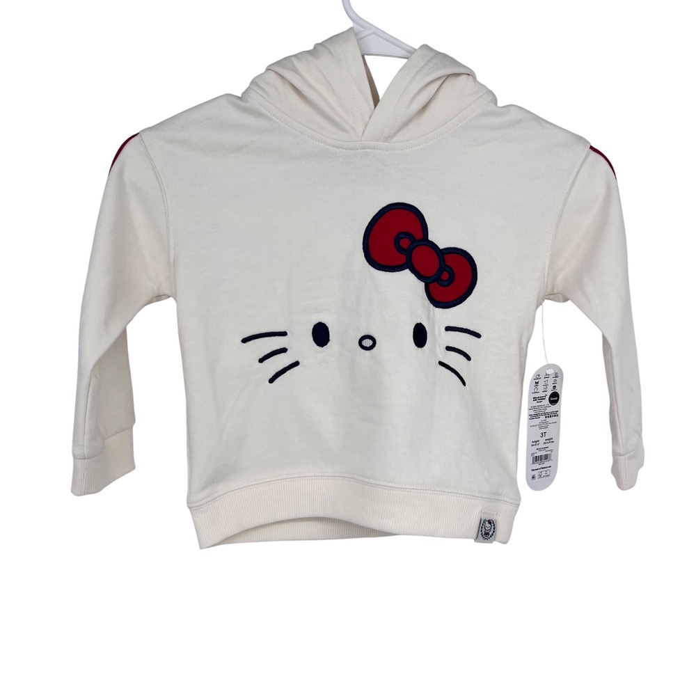 Hello Kitty Hoodie Girls 3T Ivory Sanrio Graphic Pullover Stripe Sanrio Core